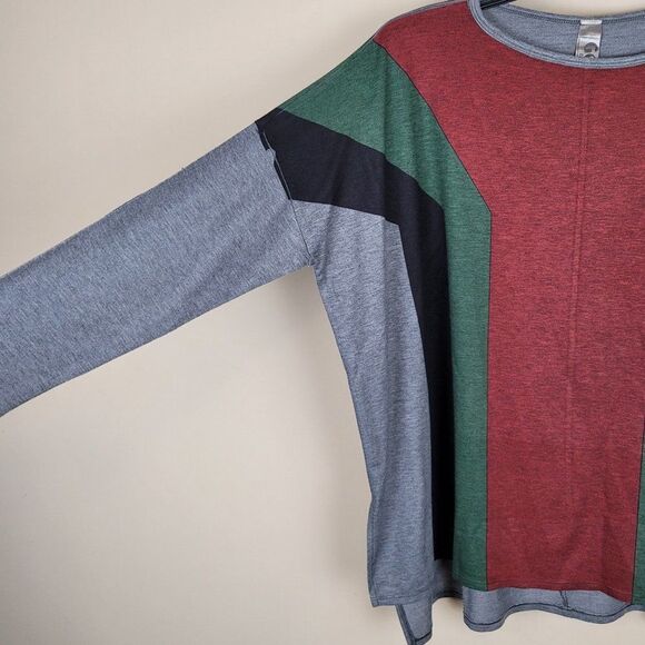 Go Couture Colorblock Top Long Sleeve Gray Green Red Black Size XL - Picture 4 of 14